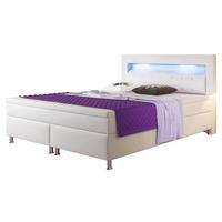 Boxspringbett Mit Topper & Beleuchtung 180x200 Monaco-F - Silberfarben/Weiß, KONVENTIONELL, Leder/Textil (180/115/210cm) - MID.YOU