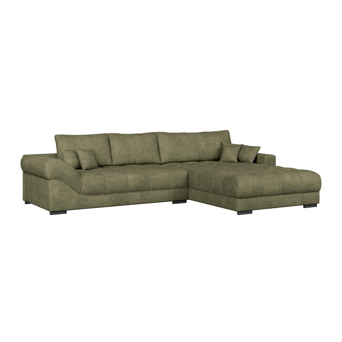 Boxspringecksofa Emil Webstoff dunkelgrün, S:343x217cm - Dunkelgrün/Schwarz, ROMANTIK / LANDHAUS, Holzwerkstoff/Textil (343/217cm)