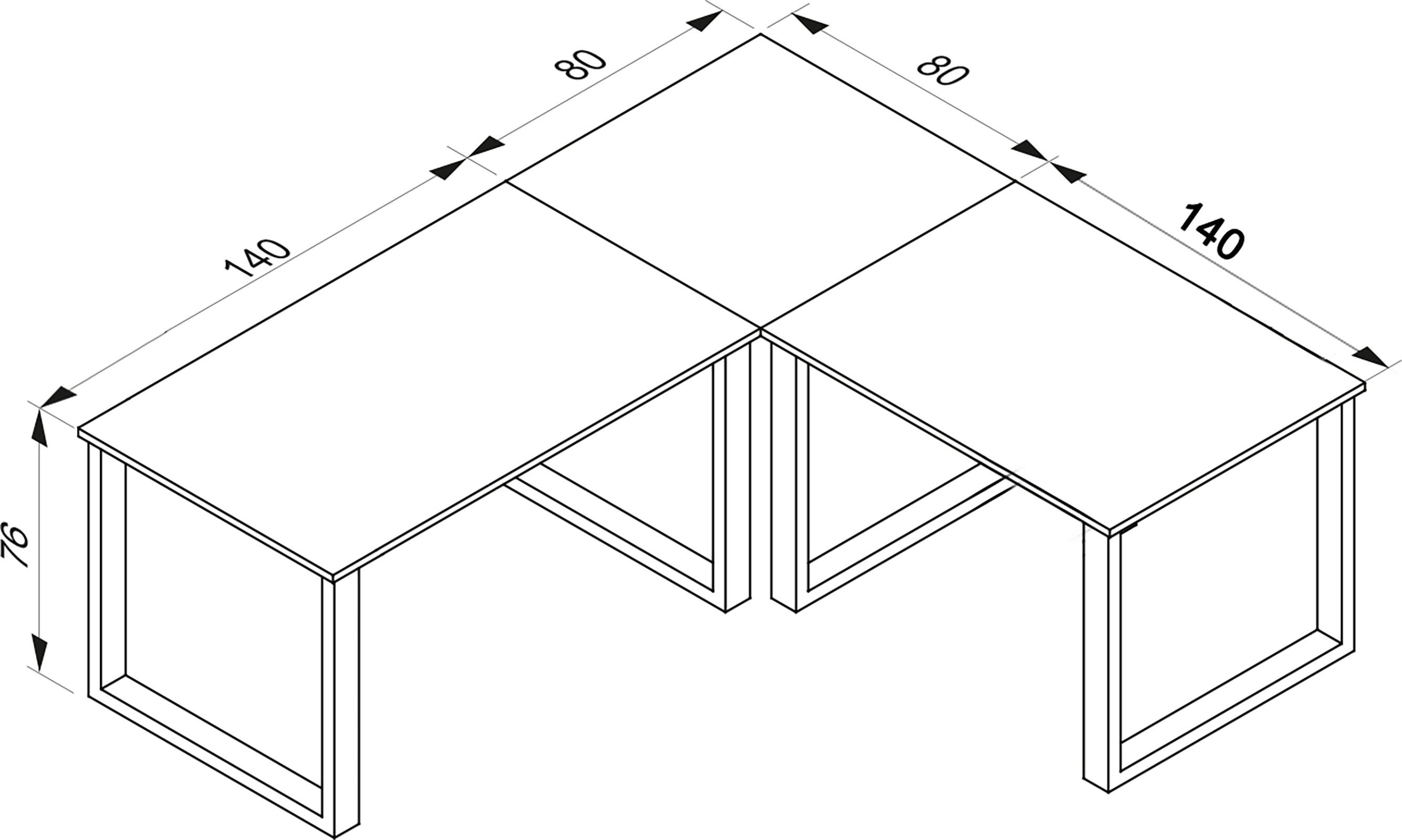 Eckschreibtisch Lona Anthrazit/Silberfarbe L: 220cm - Anthrazit/Silberfarben, Design, Holzwerkstoff/Metall (220/220/76cm) - MID.YOU