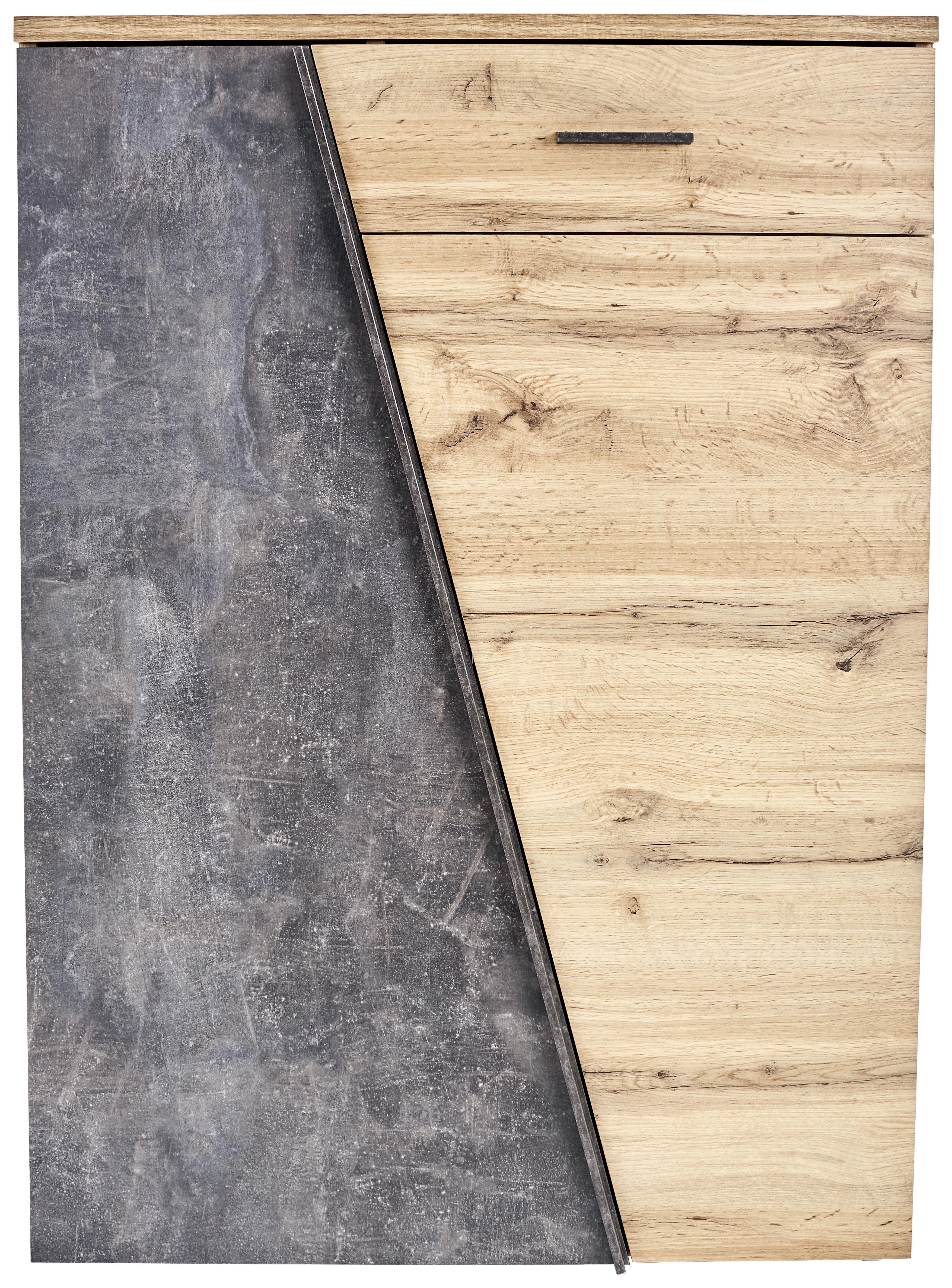 Kommode B 80cm Venedig, Wotan Eiche Dekor/Beton Optik - Eichefarben/Schwarz, MODERN, Holzwerkstoff (80/110/40cm)
