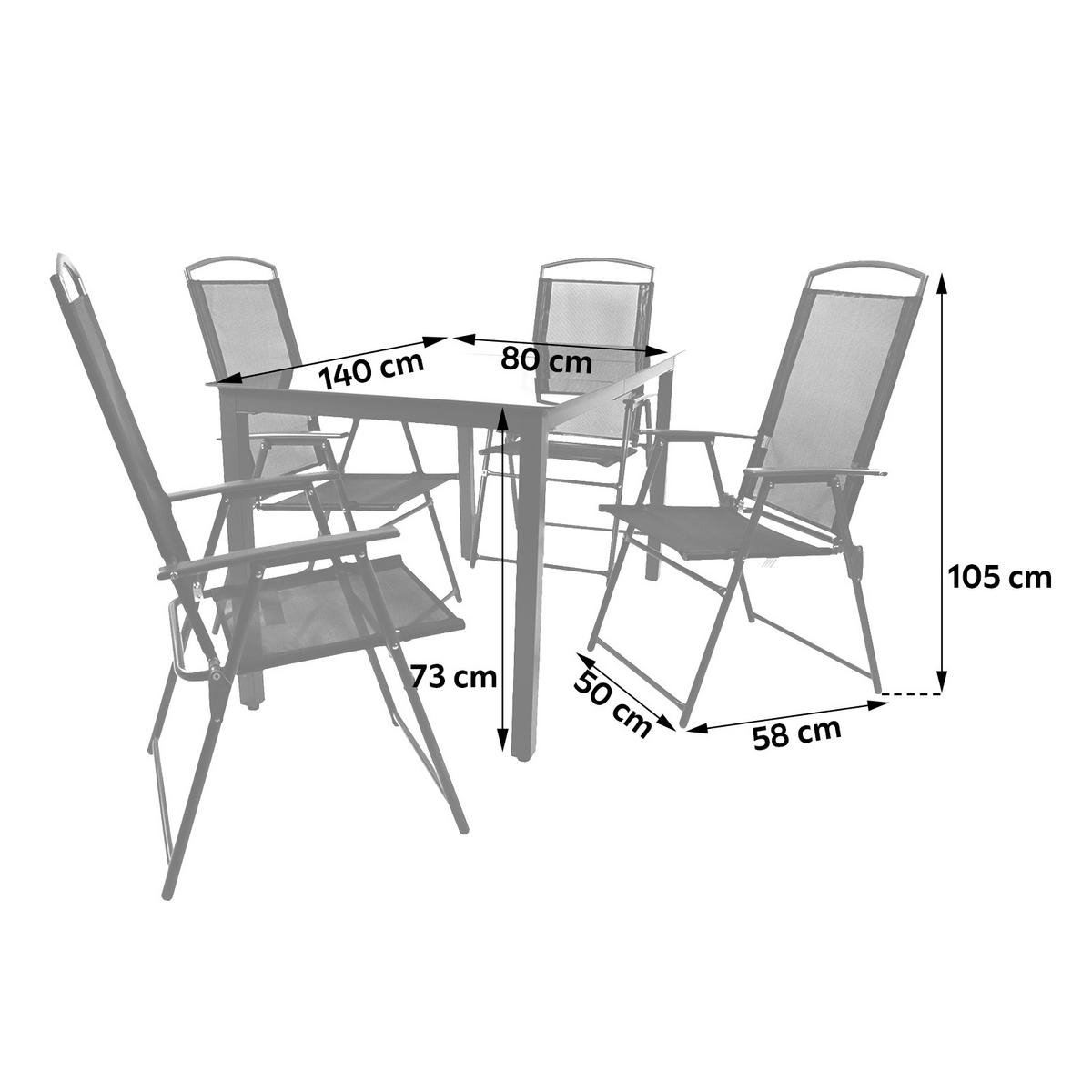 Záhradná stolová súprava čierne sklo - čierna/antracitová, Basics, kov/textil - Gardenson