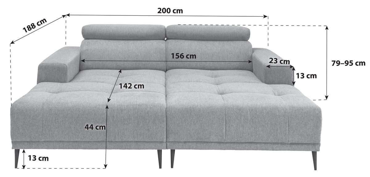 BIGSOFA Intera, Hellblau S: 200x188 cm - Schwarz/Hellblau, KONVENTIONELL, Textil (200/79-95/188cm) - P & B