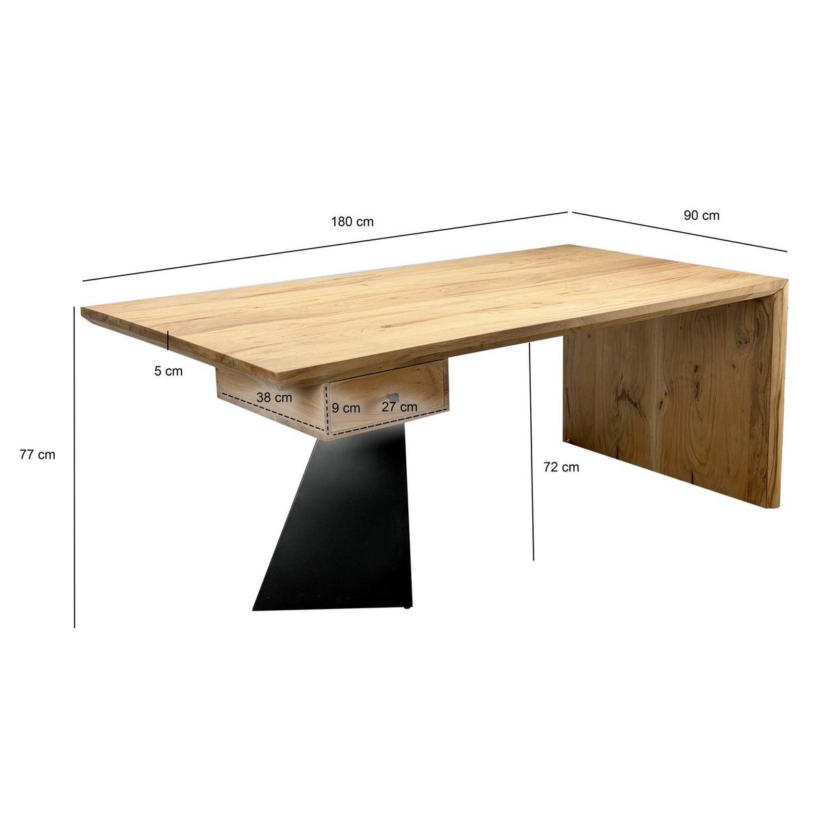 SCHREIBTISCH Echtholz Akazie B: 180cm - Schwarz/Akaziefarben, Design, Holz/Metall (180/77/90cm) - Livetastic