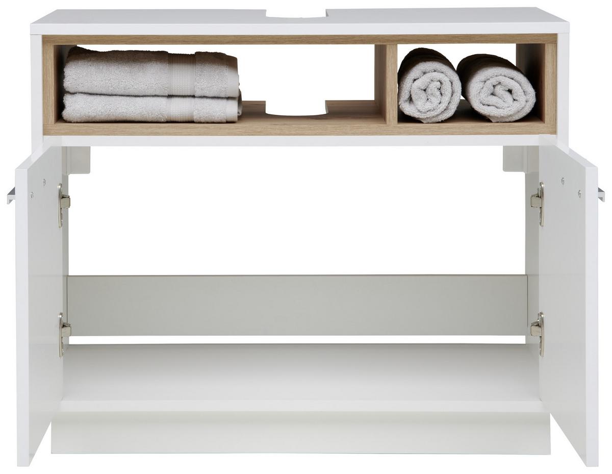 SKRINKA POD UMÝVADLO MILANO - biela/chrómová, Modern, kov/kompozitné drevo (80/64/40cm)
