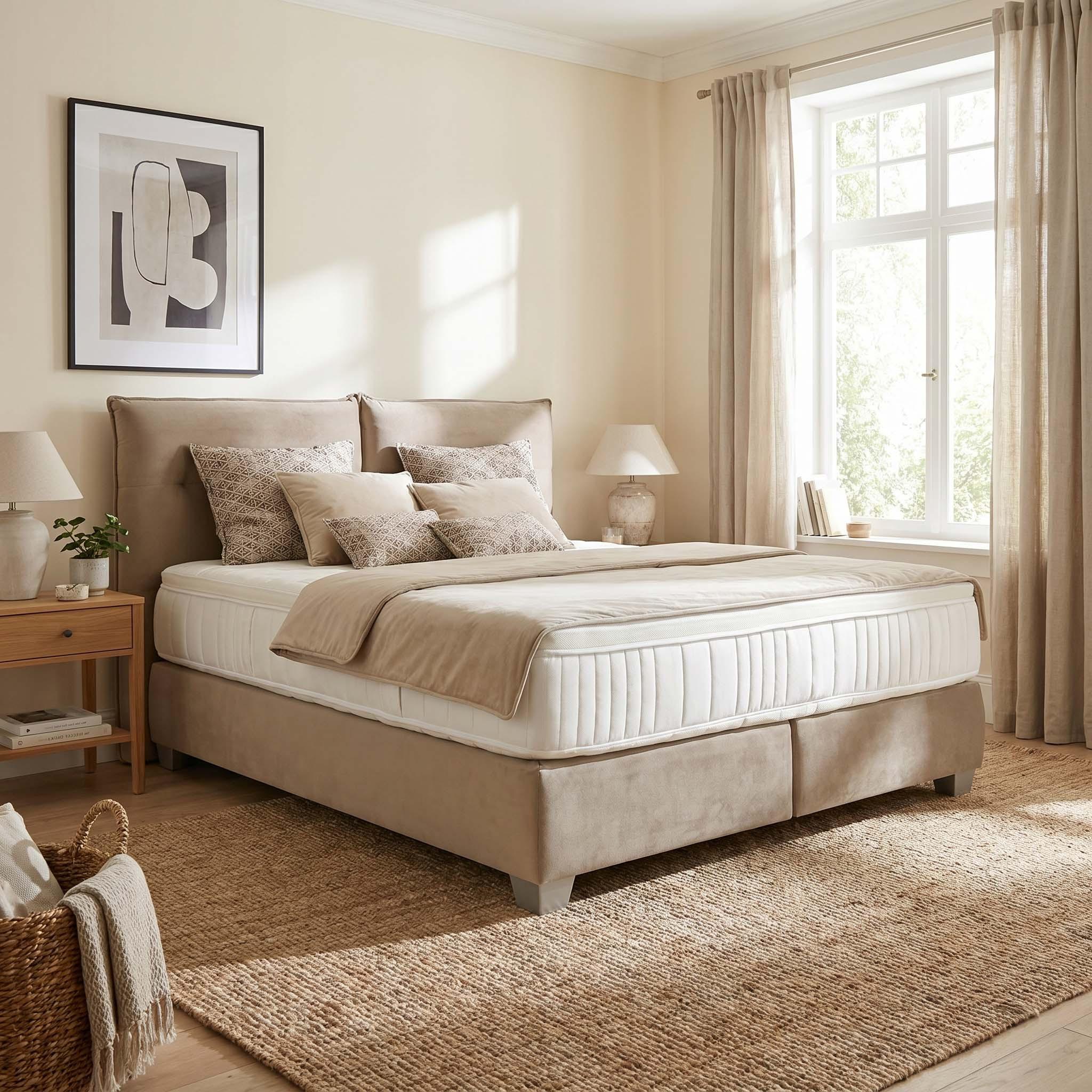 Postel boxspring Fog 180x200cm,béžová - barvy stříbra/béžová, Lifestyle, dřevo/kompozitní dřevo (180/200cm) - Premium Living