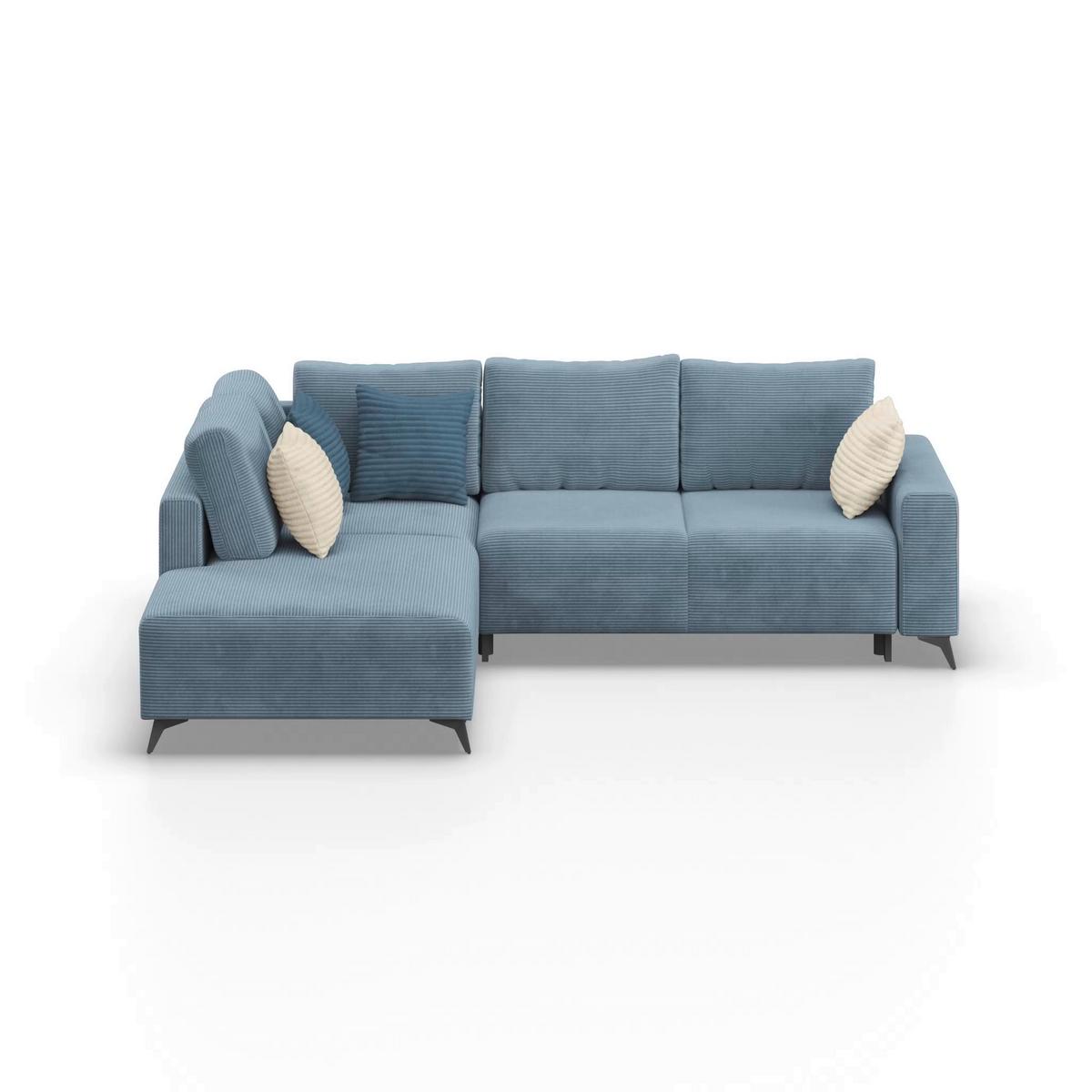 Ecksofa mit Schlaffunktion Lincoln Blau Cord 212x270 cm - Blau/Schwarz, MODERN, Textil (212/270cm)