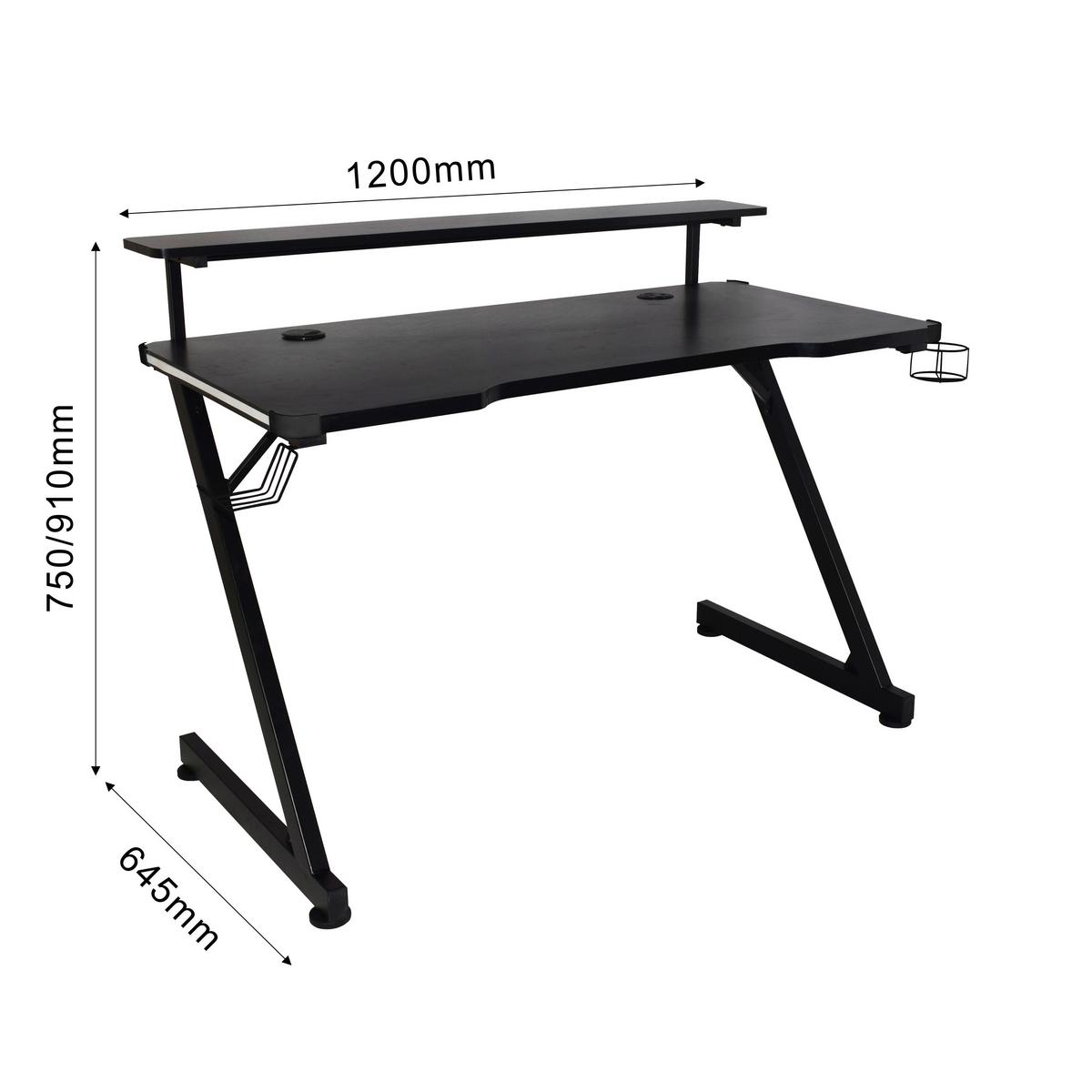 Gamingtisch Black - Schwarz, MODERN, Holzwerkstoff/Metall (120/75/64cm)