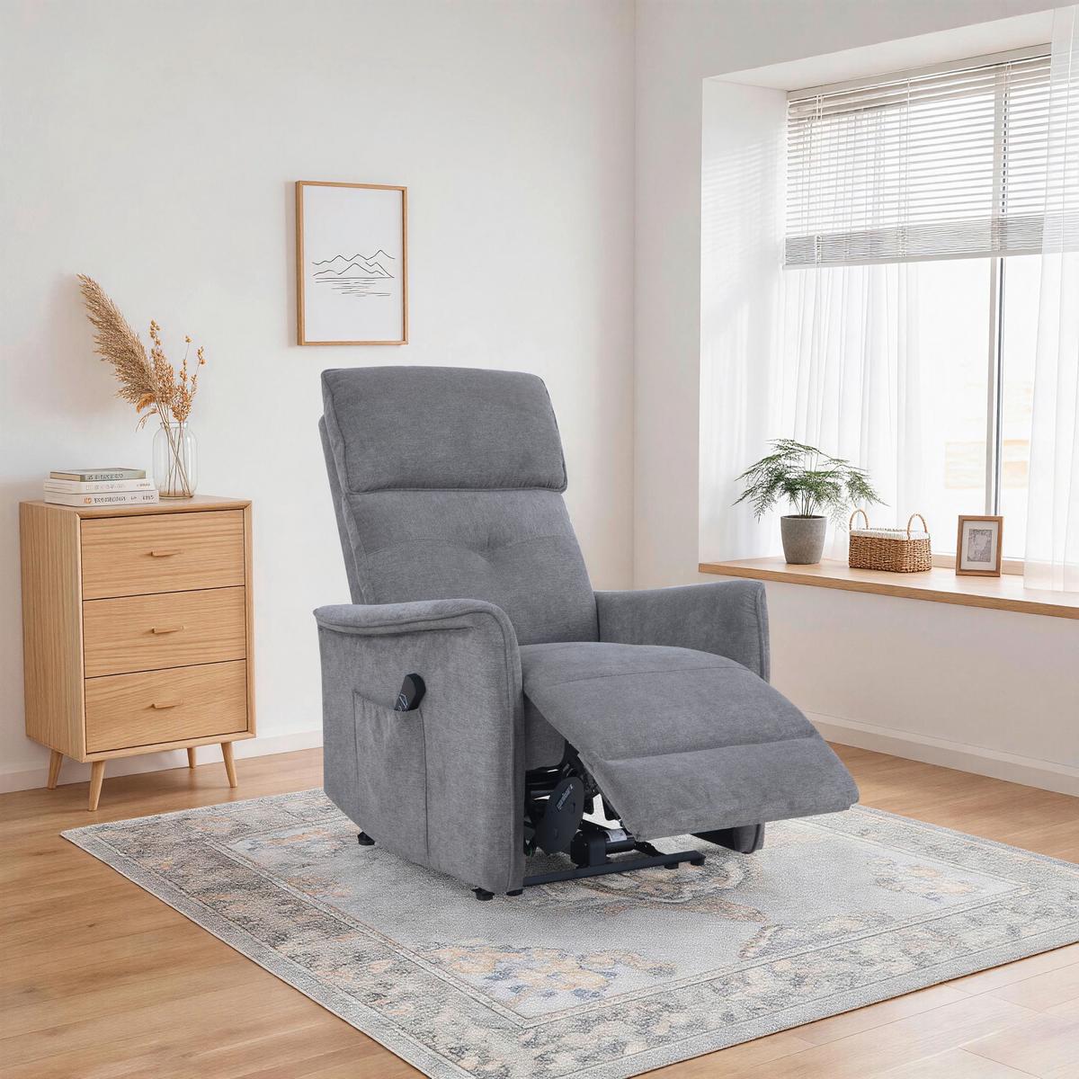 Relaxačné kreslo HEAT, sivá, vyhrievacia funkcia - sivá, Basics, kov/drevo (79/106/98cm)