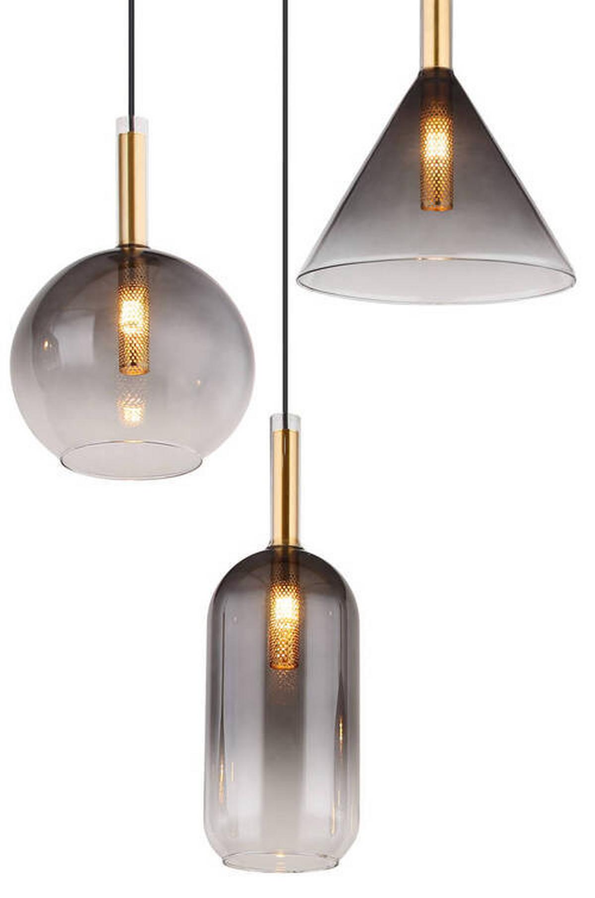 Hängeleuchte 16045-3h - Klar/Messingfarben, Design, Glas/Metall (43/150cm) - Globo