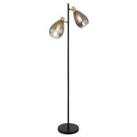 Stehlampe Schwarz/Messingfarbe mit Fußschalter, Rauchgals - Messingfarben/Schwarz, Design, Glas/Metall (34/25/160cm) - Globo
