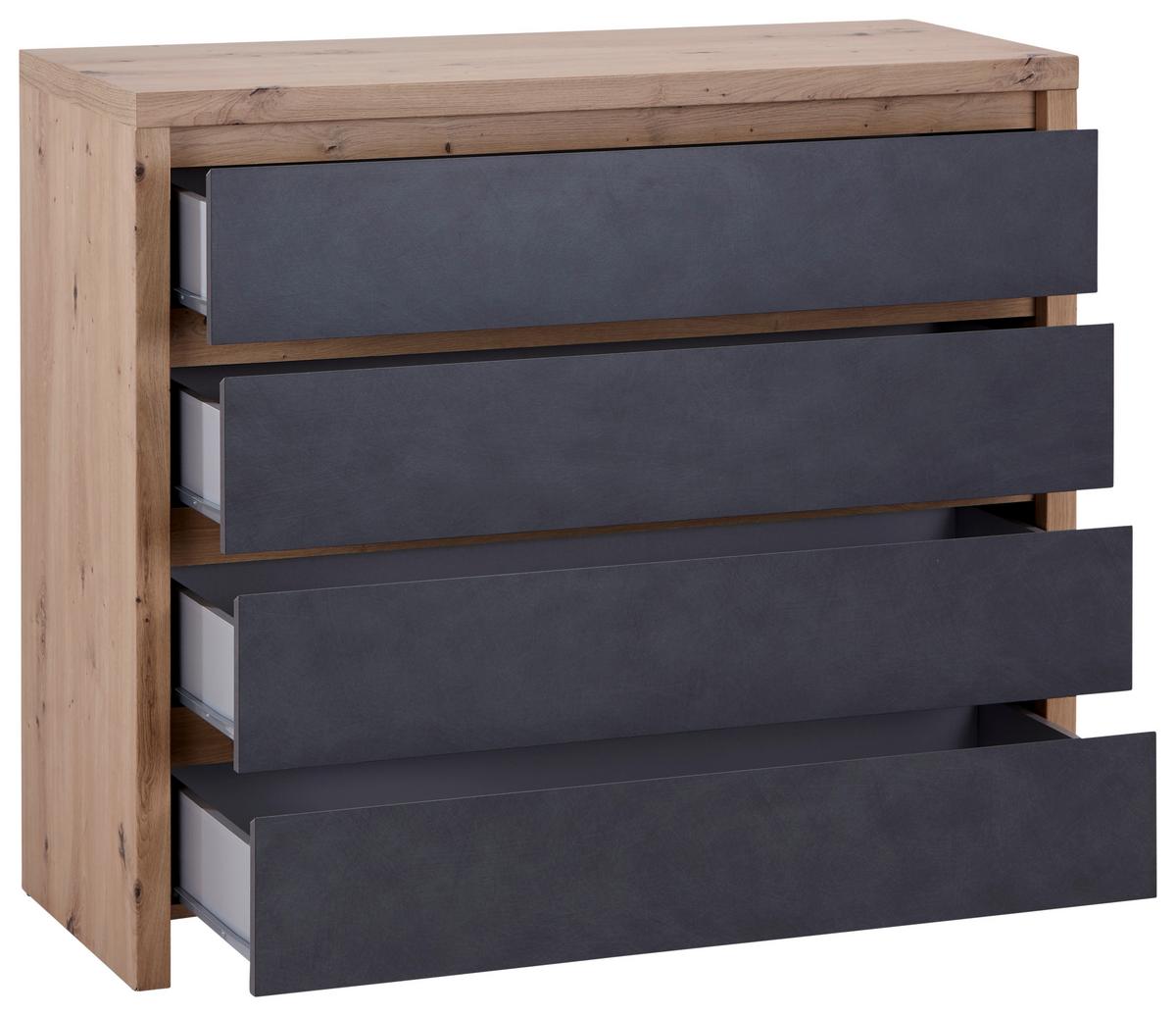 Kommode B: 105 cm Larios, Graphitfarben/Eiche Dekor - Graphitfarben/Eiche Artisan, MODERN, Holzwerkstoff (105/91/40cm)