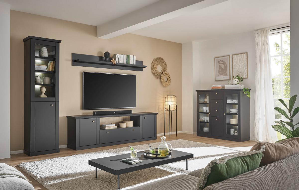 Highboard Lincoln Schwarz/Eichefarben B: 129cm - Eichefarben/Schwarz, Design, Holzwerkstoff (129/118/42cm) - MID.YOU