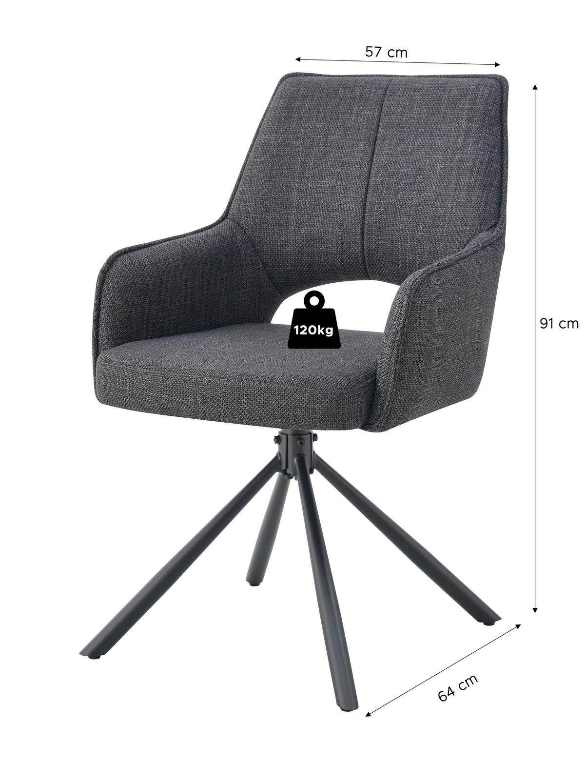 Armlehnstuhl-Set Jana Anthrazit B: 57 cm - Anthrazit, MODERN, Textil/Metall (57/91/64cm) - MID.YOU