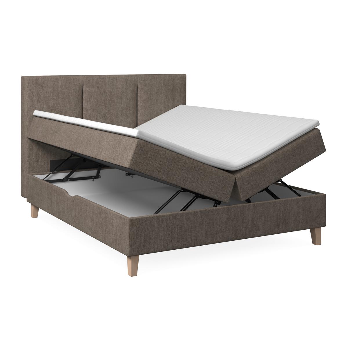 Boxspringová postel MONZA 140x200, hnědá - barvy dubu/hnědá, Moderní, dřevo/textil (140/200cm) - Bessagi Home