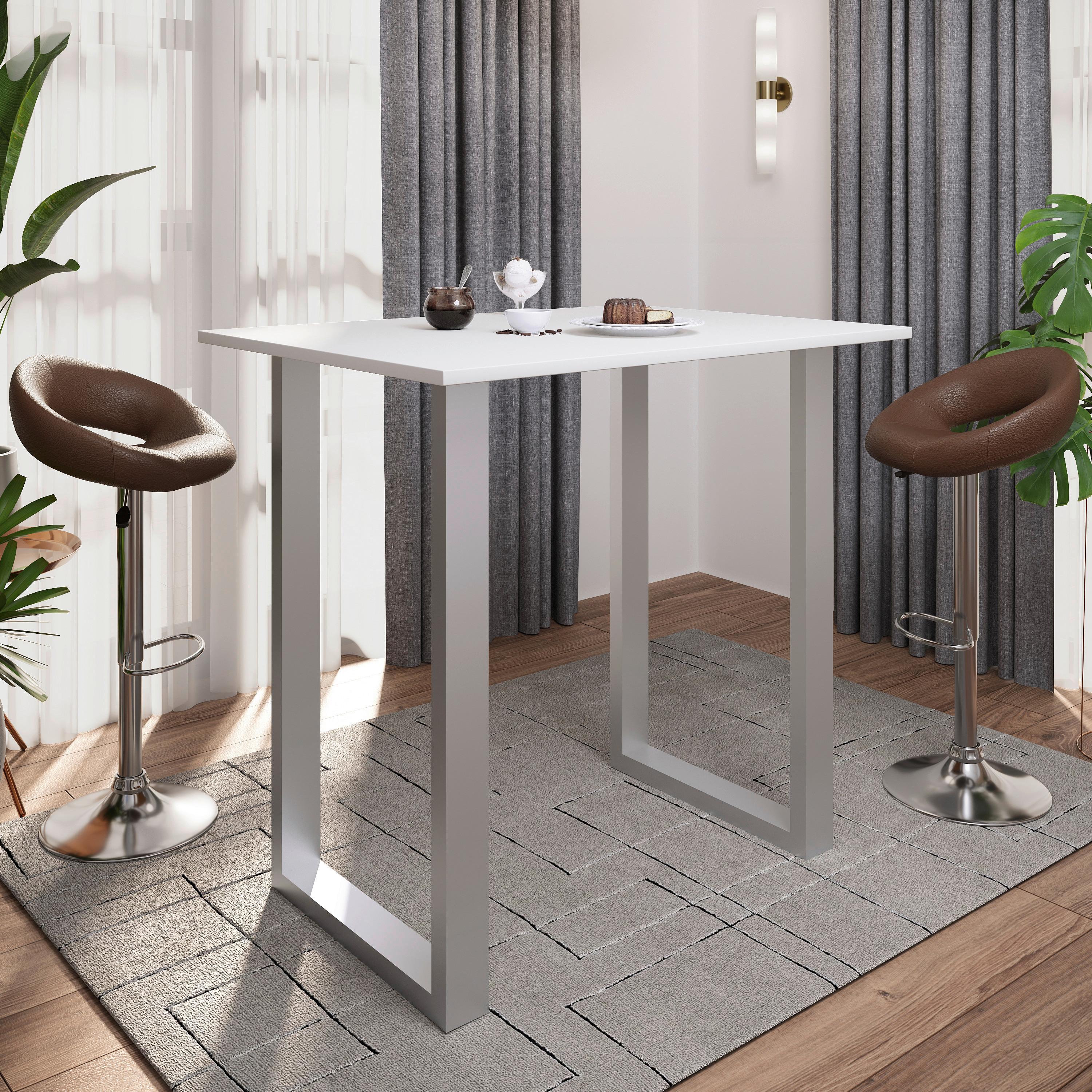 Bartisch Xona B 110x80x102 Silberfarben, Weiß - Silberfarben/Weiß, KONVENTIONELL, Holzwerkstoff/Metall (110/102/80cm)