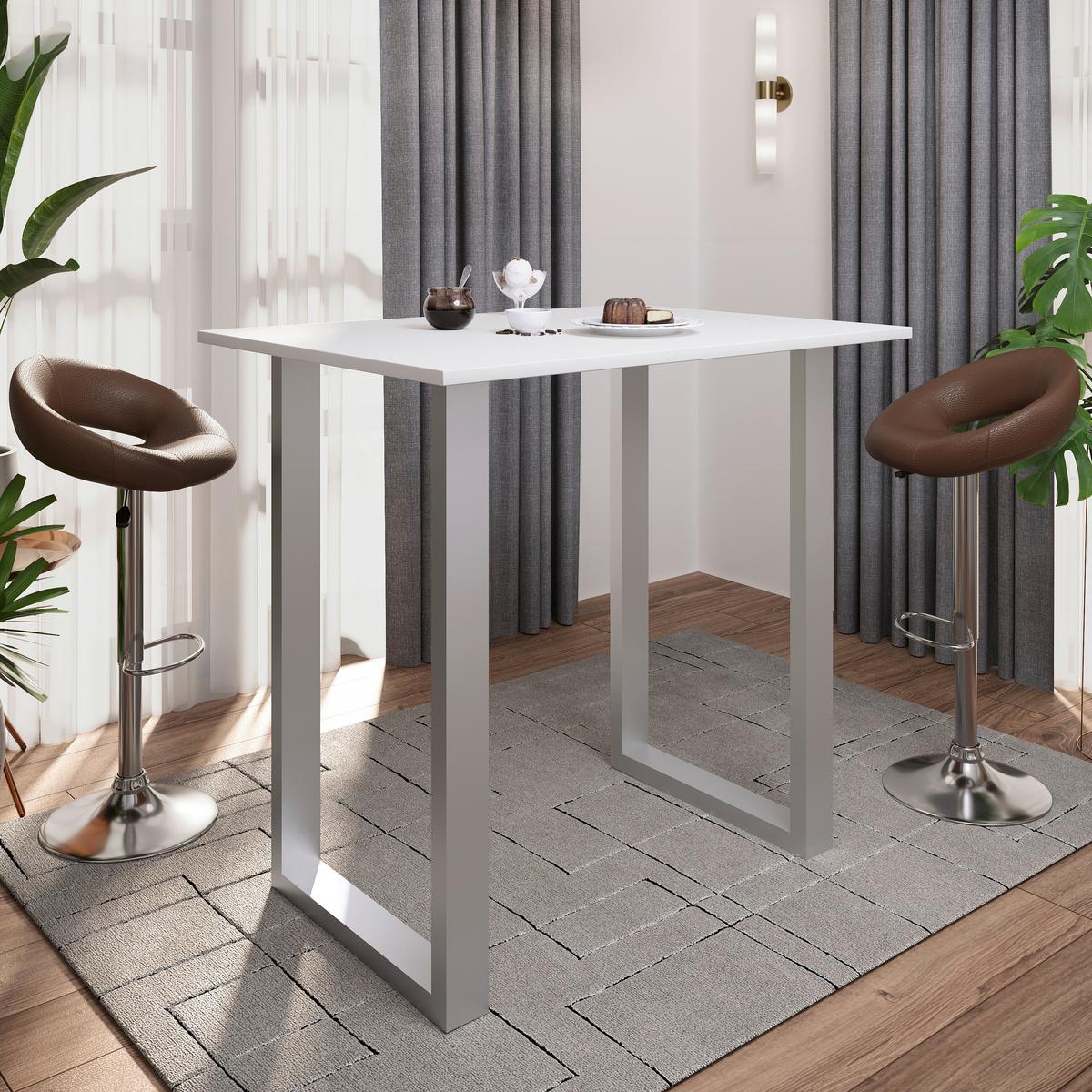 Bartisch Xona B 110x80x102 Silberfarben, Weiß - Silberfarben/Weiß, KONVENTIONELL, Holzwerkstoff/Metall (110/102/80cm)