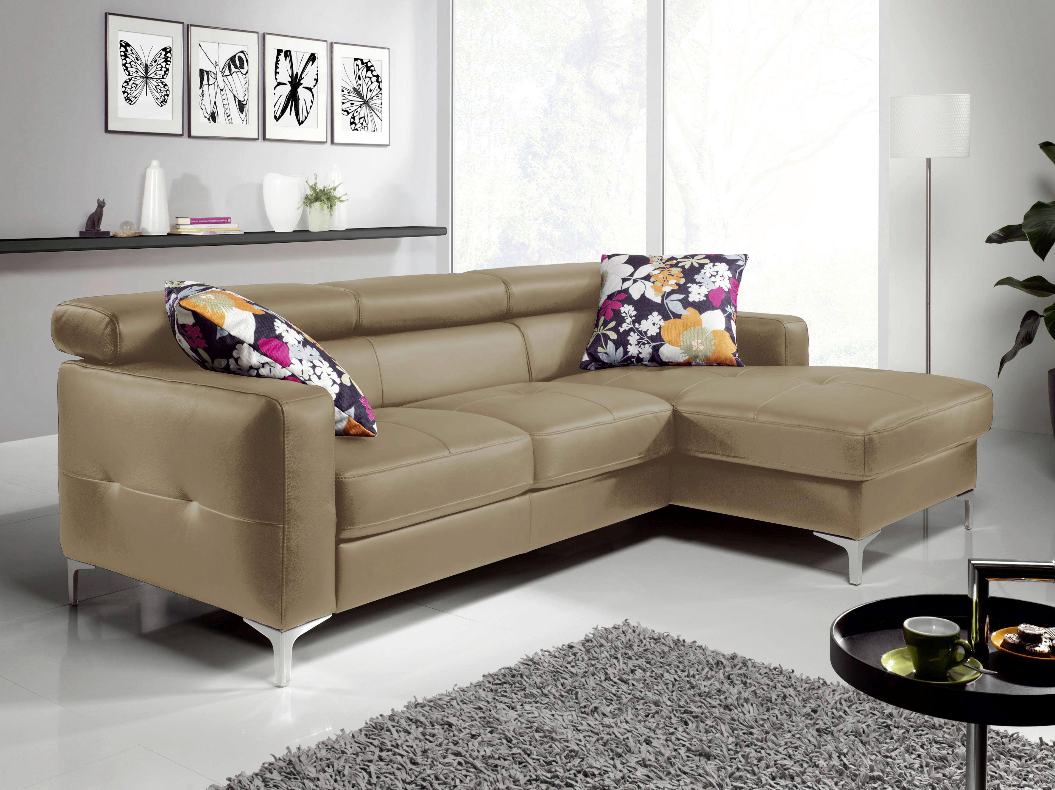 Ecksofa Mit Schlaffunktion Sammy Hellbraun Leder - Chromfarben/Hellbraun, Design, Leder (227/168cm) - Livetastic