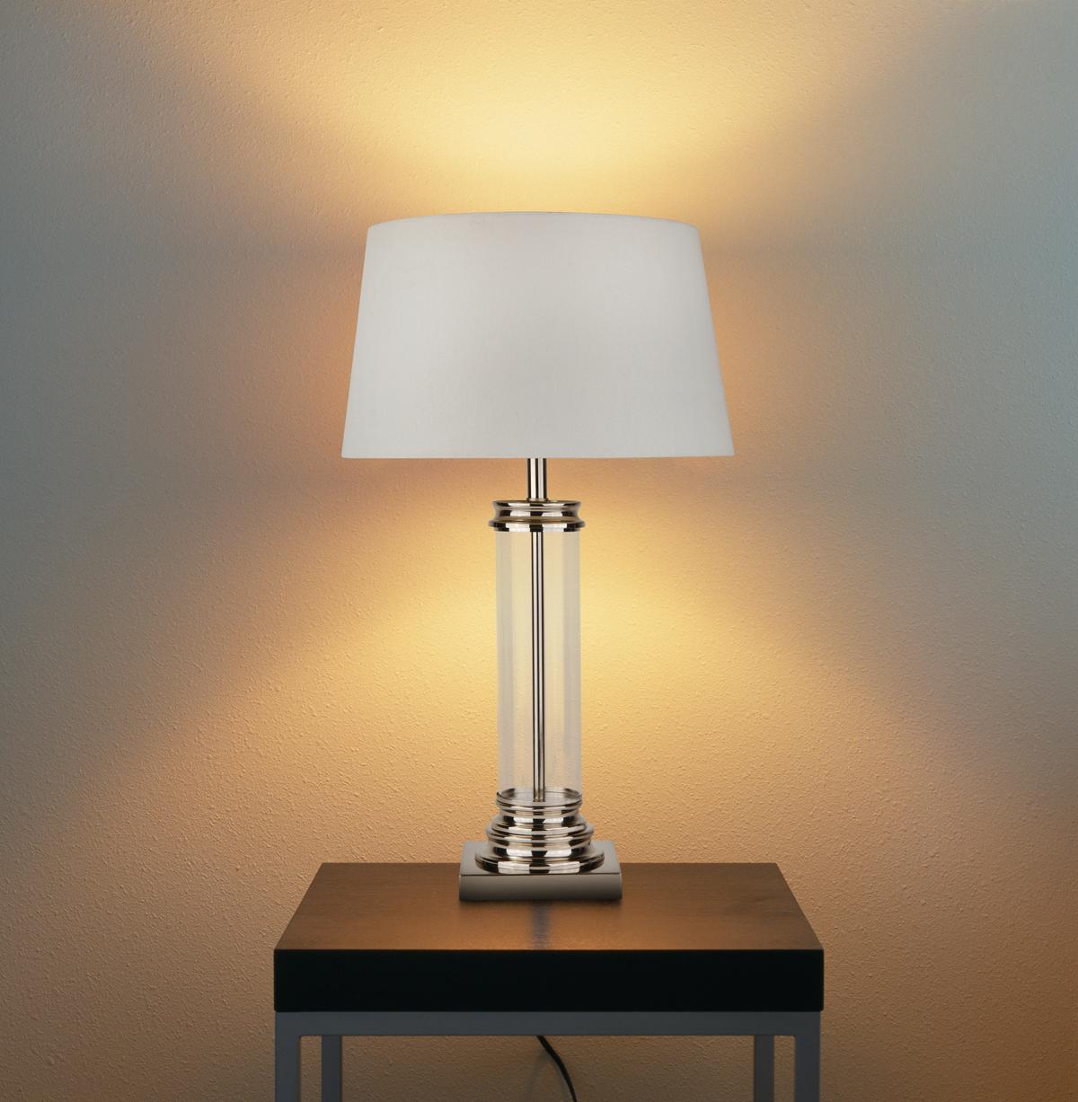 Tischleuchte Eu5141ss Pedestal - Silberfarben/Weiß, KONVENTIONELL, Glas/Textil (37/62cm)