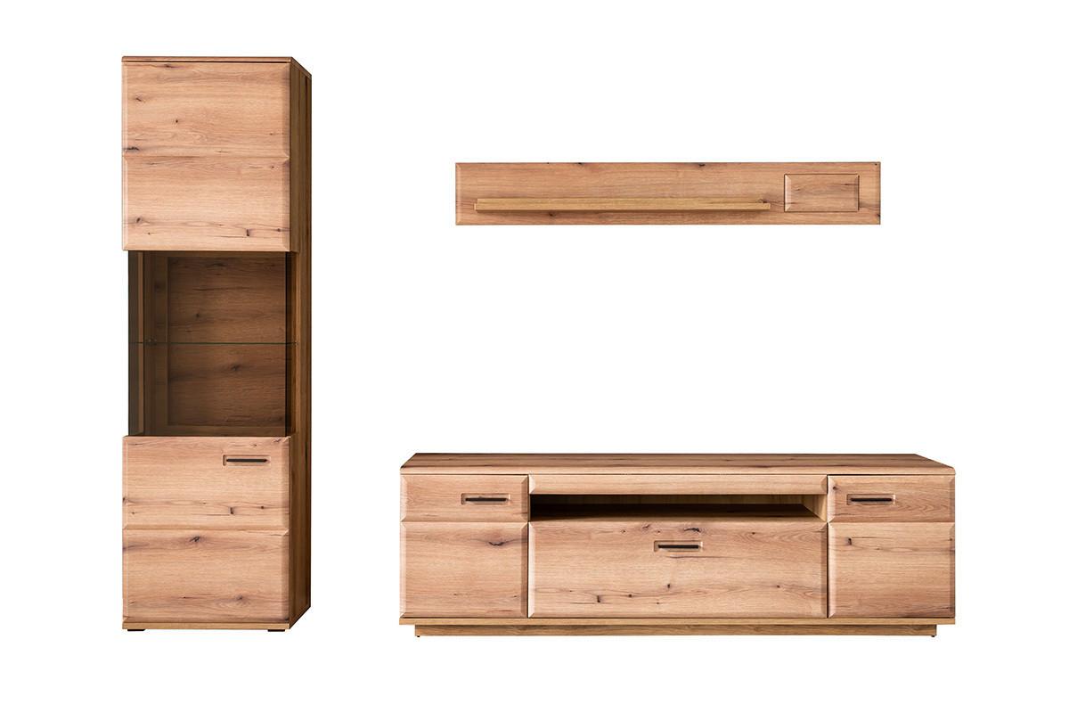 Wohnwand Eichefarben, B: 270 cm - Eichefarben, Design, Glas/Holzwerkstoff (270/206/50cm) - Livetastic