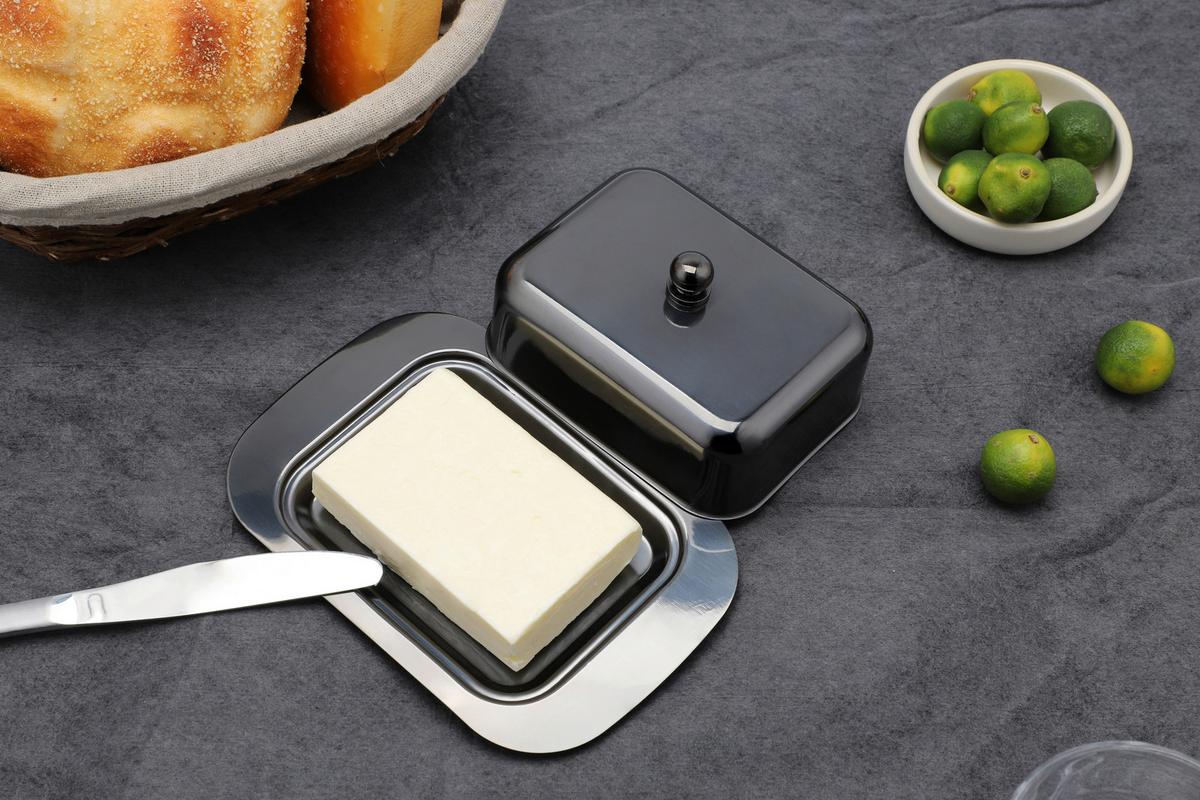 Echtwerk Butterdose Edelstahl Schwarz, L/b/h: 18,5x12,2x7 Cm - Schwarz Hochglanz, Basics, Metall (18,5/12,2/7,0cm) - Echtwerk