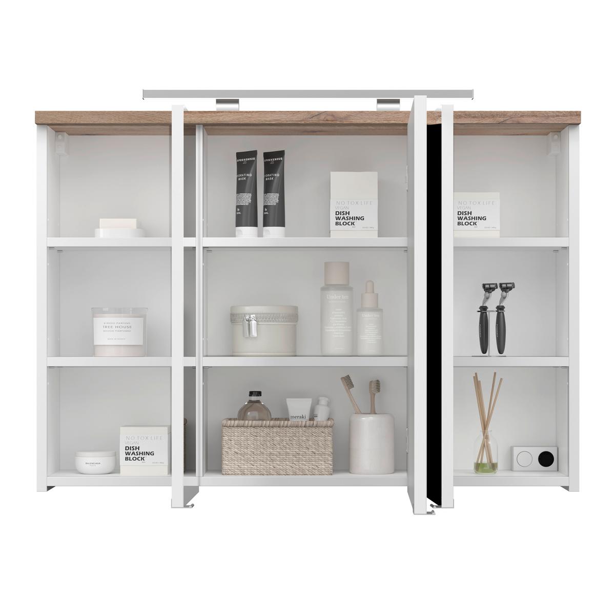 Spiegelschrank Marbella mit LED 3-türig 100x70x20 cm - Weiß, MODERN, Glas/Holzwerkstoff (100/70/20cm)