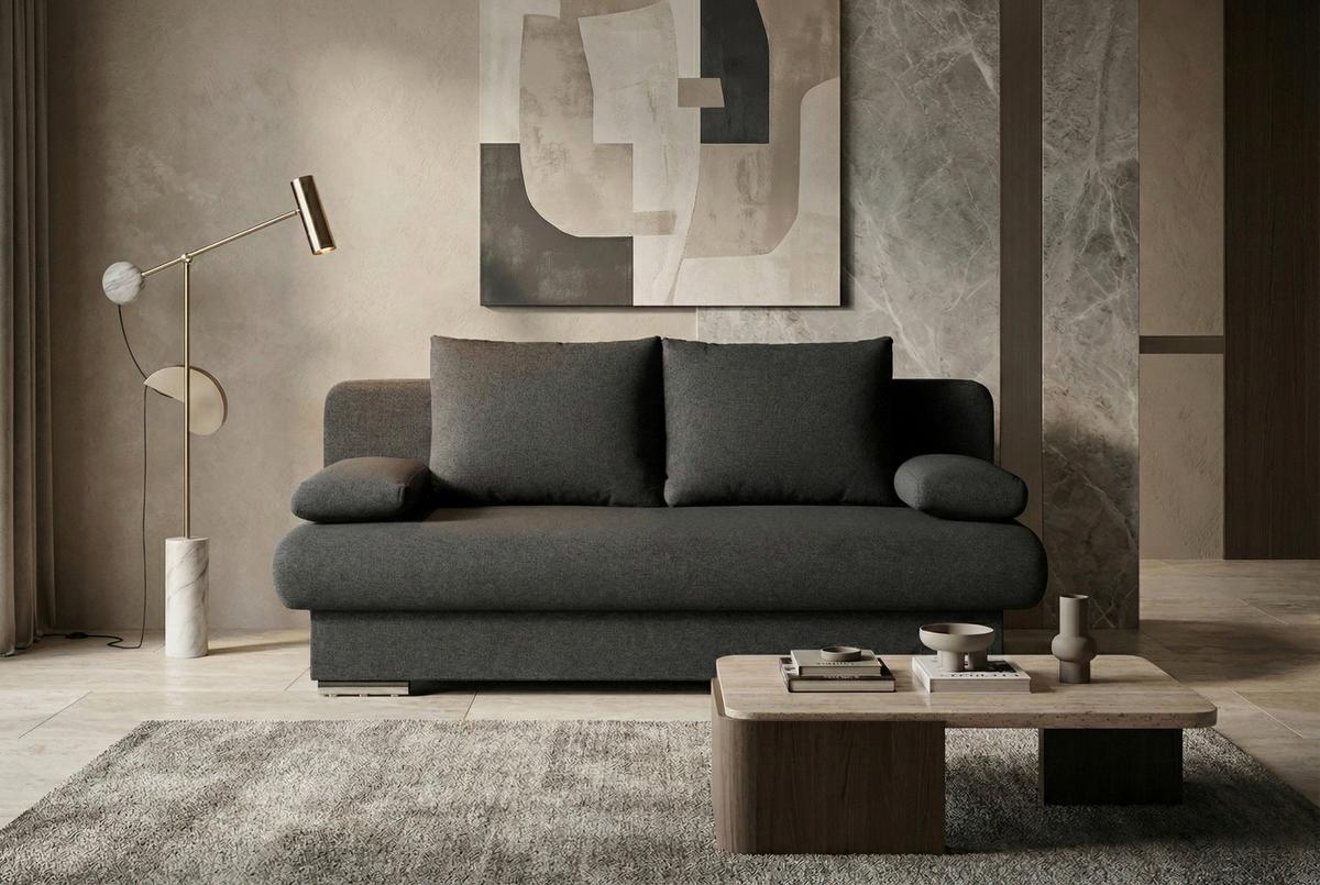 Rozkládací pohovka BORA, tmavě šedá tkanina LUMOS - černá/tmavě šedá, Design, kompozitní dřevo/textil (193/85/86cm) - P & B