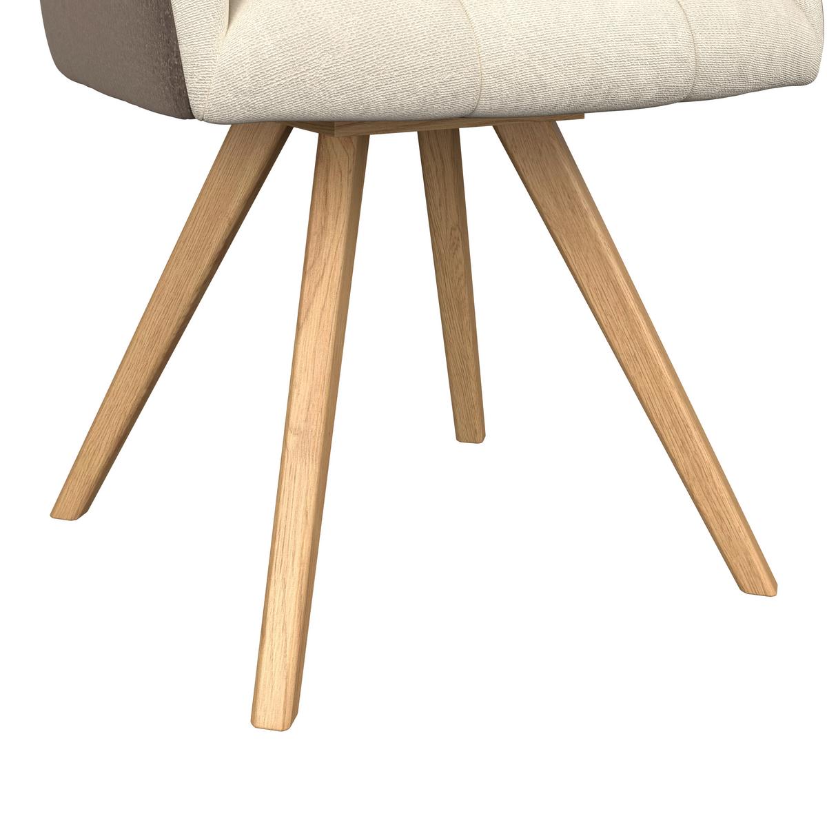 Armlehnstuhl Elke beige Eiche massiv, drehbar, B: 61cm - Creme/Braun, KONVENTIONELL, Holz/Textil (61/88/66,5cm)