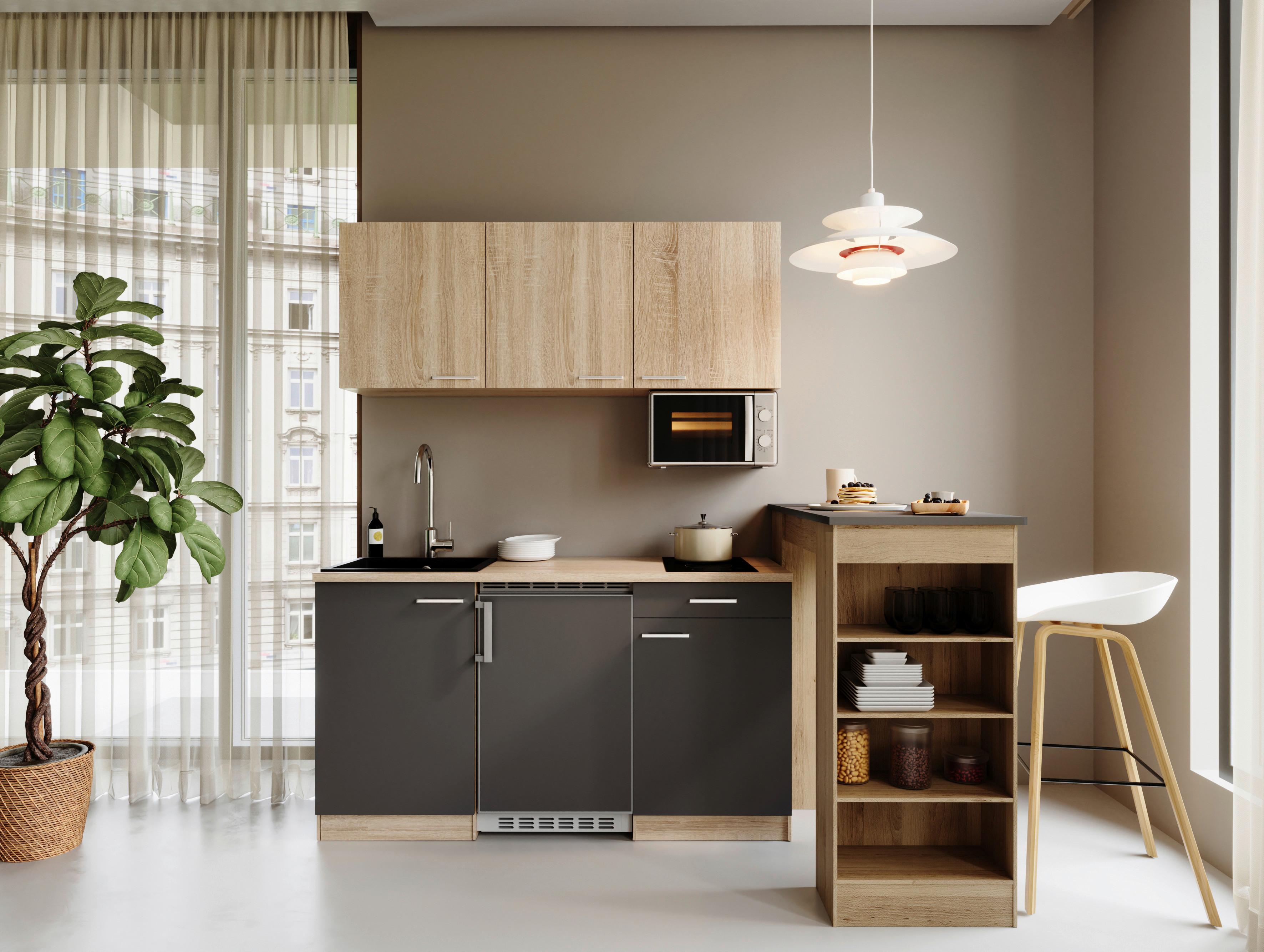 MINIKÜCHE Grau/Eichefarben B: 150cm - Eichefarben/Grau, Design, Holzwerkstoff (150cm) - Respekta