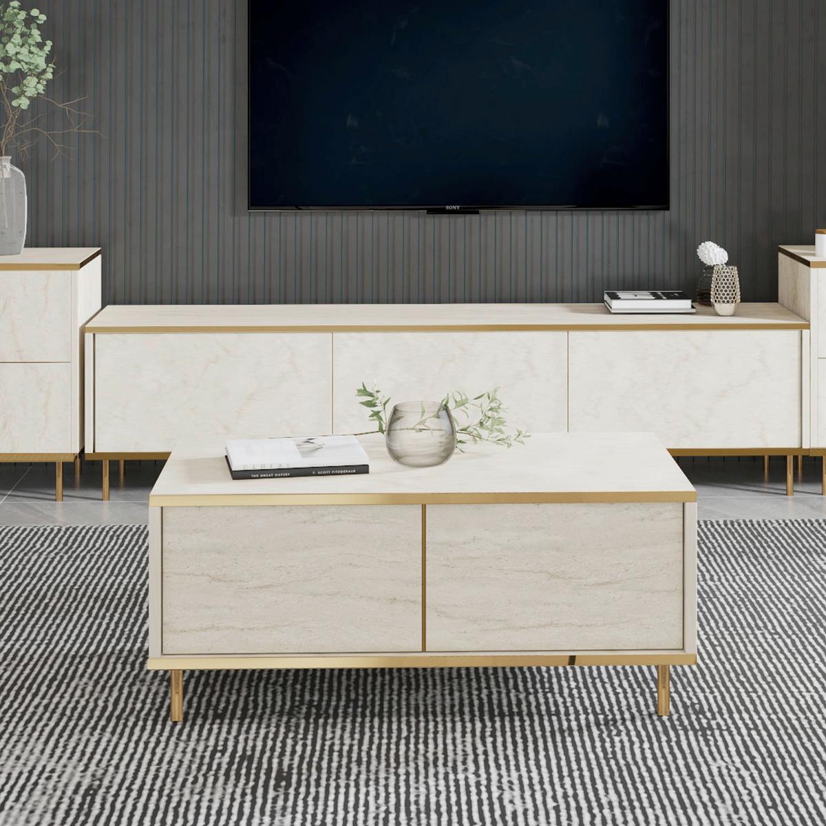 Couchtisch Imaj Goldfarben/beige B: 90 Cm - Beige/Goldfarben, Design, Holzwerkstoff/Metall (90/45/40cm) - Livetastic