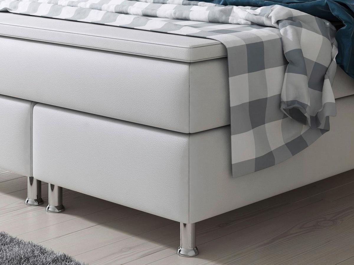 Boxspringbett Inkl. Topper 140x200 Cm Miami - Silberfarben/Weiß, KONVENTIONELL, Leder/Textil (140/115/210cm) - MID.YOU
