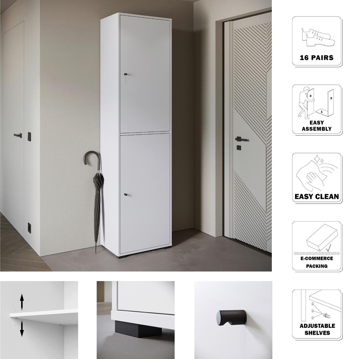 Schuhschrank Dino 026 Weiß B: 50 Cm - Schwarz/Weiß, Basics, Holzwerkstoff (50/190/33cm) - P & B