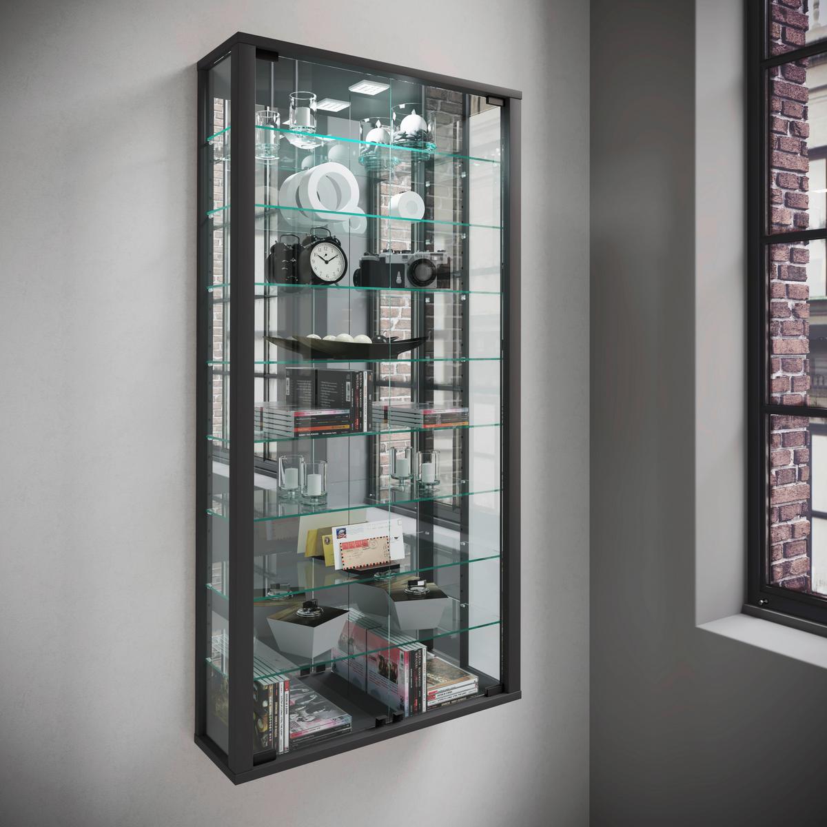 Hängevitrine Vitrosa Schwarz B: 59 Cm - Schwarz, MODERN, Glas/Holzwerkstoff (59/114,3/18cm) - MID.YOU