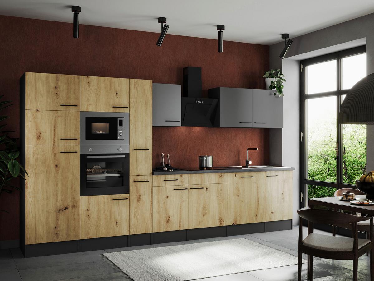 Küchenblock Oliver Artisan Dekor, Grau B: 370 Cm - Eiche Artisan/Grau, Design, Holzwerkstoff (370cm) - Respekta