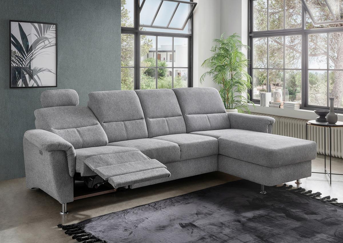 Ecksofa Mit Relaxfunktion Parole Silberfarben Chenille - Chromfarben/Silberfarben, KONVENTIONELL, Textil (292/165cm) - Livetastic