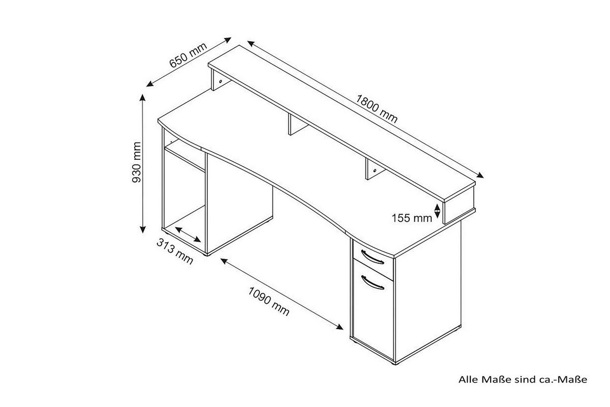 Schreibtisch mit Stauraum B180 H77 cm Fantastic, Anthrazit - Anthrazit, MODERN, Holzwerkstoff (180/65/93cm) - MID.YOU