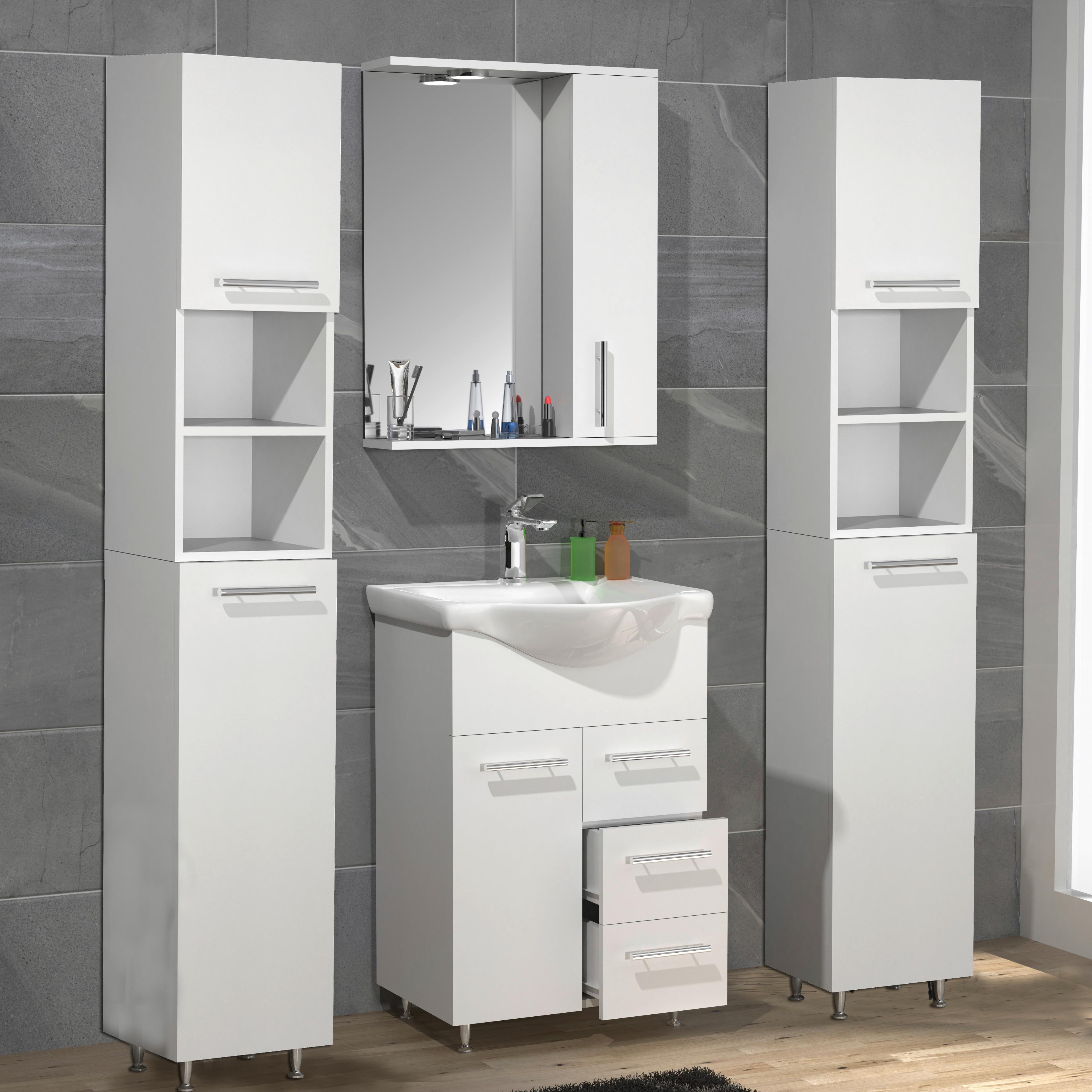 Badezimmer Lisalo L - Silberfarben/Weiß, MODERN, Glas/Keramik (115cm) - MID.YOU
