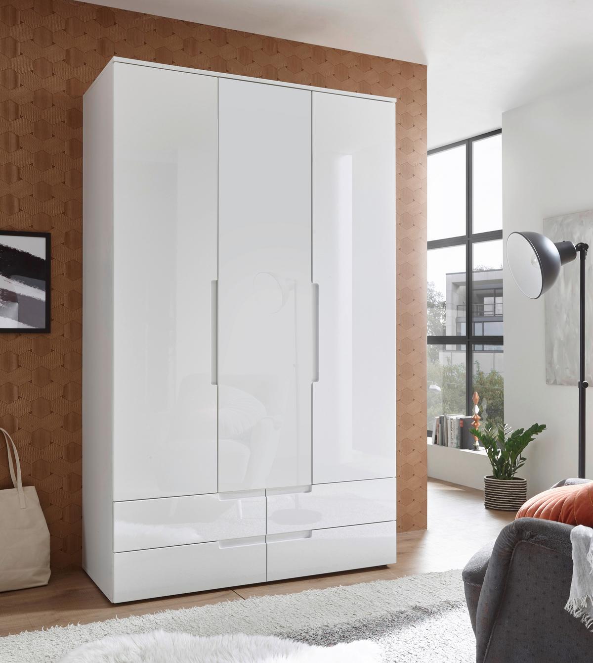 Drehtürenschrank +schubladen B: 126 cm Spice, Weiß - Weiß Hochglanz/Eichefarben, MODERN (126/208/57cm) - MID.YOU