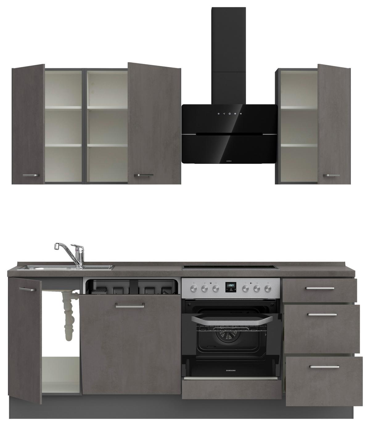 Kuchynská linka 210 cm, bridl.šedý betón/bridl.šedá - farba ušľachtilej ocele/bridlicová, Modern, kov/kompozitné drevo (210cm) - Nobilia