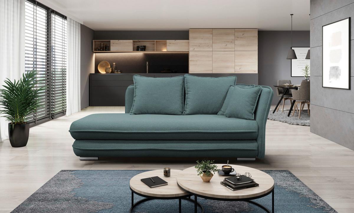 Relaxliege Latte L: 224 cm Petrol mit Bettkasten - Silberfarben/Petrol, Design, Textil (224/84/99/107cm) - MID.YOU