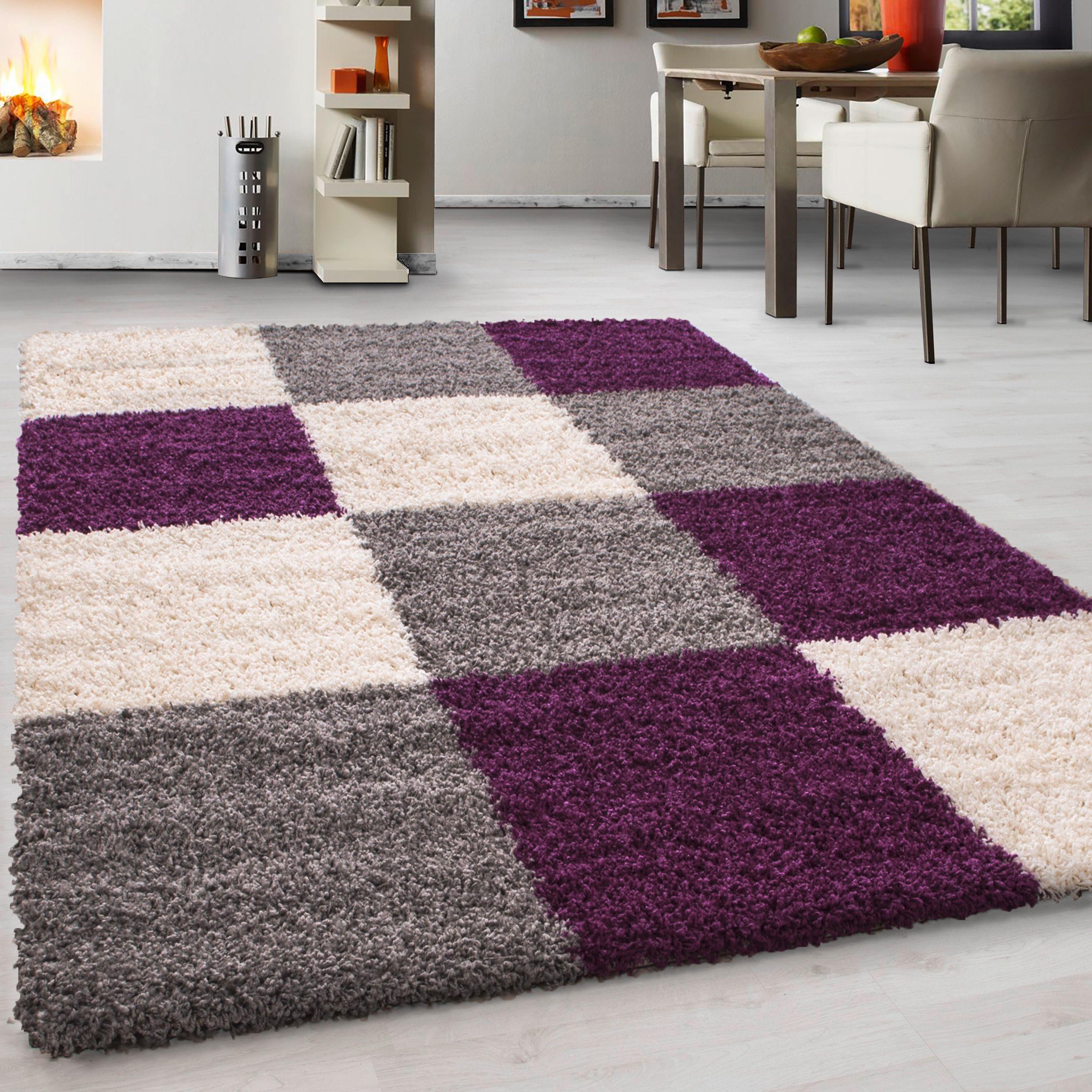 Hochflor Teppich Lila Life 200x290 cm - Lila/Hellgrau, KONVENTIONELL, Textil (200/290cm) - Novel