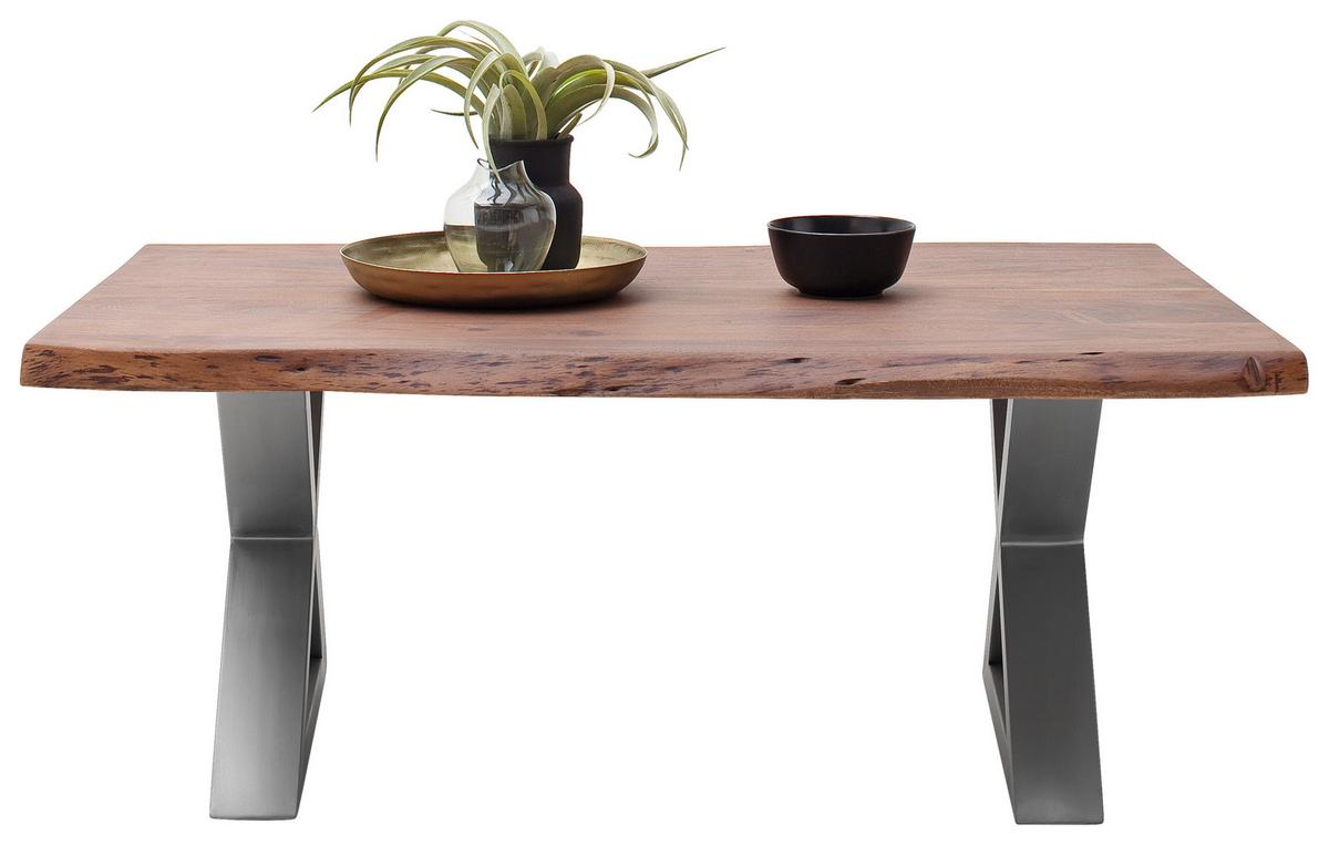 Couchtisch Holz Massiv Cartagena Walnuss/Edelstahlf. - Edelstahlfarben/Walnussfarben, MODERN, Holz/Metall (110/45/70cm)