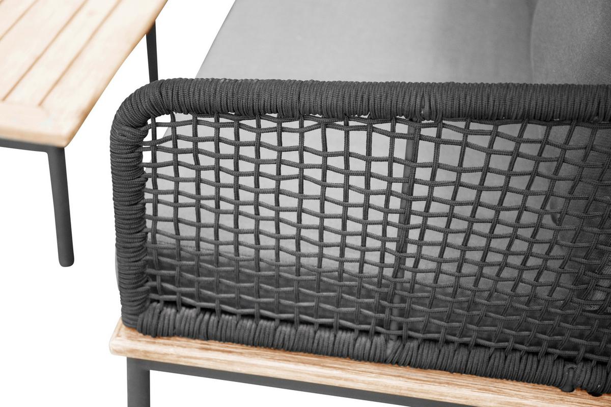 Loungegarnitur 2-Tlg Andorra Kunststoff/Holzdekor mit Kissen - Schwarz, KONVENTIONELL, Kunststoff (90/60/27cm) - Gardenson