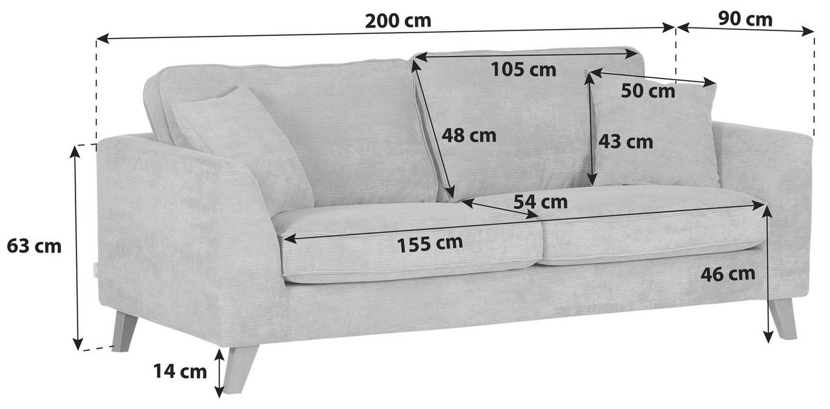 3-sitzer-sofa Rimini - Buchefarben/Grau, Design, Textil (200/63/90cm) - MID.YOU