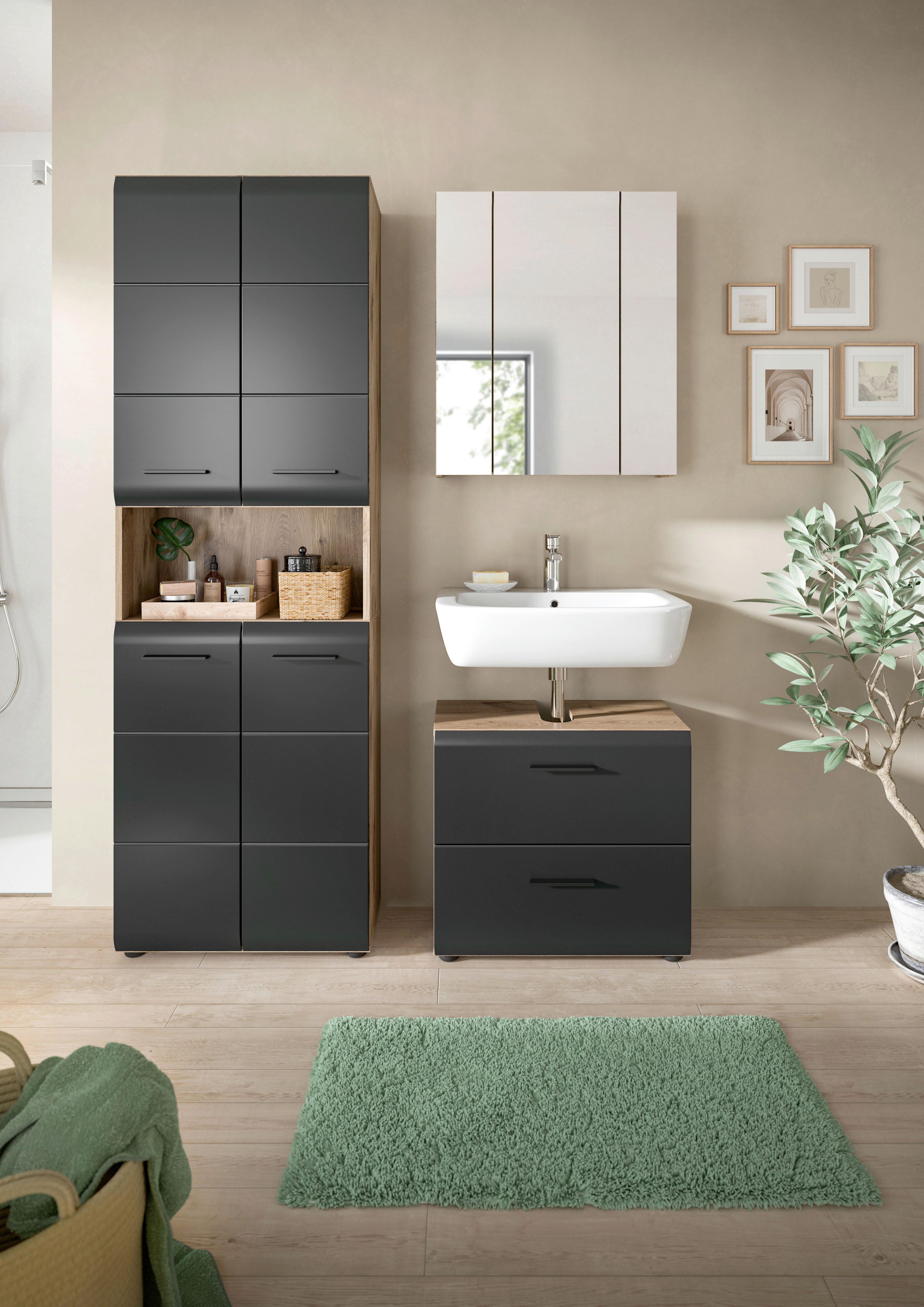Badezimmer Ice Schwarz/Eiche Dekor B: 120cm - Eiche dunkel/Schwarz, Basics, Holzwerkstoff (120cm) - MID.YOU