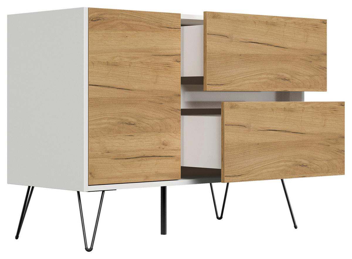 Sideboard Posseik Industrial Weiß/eichefarben B: 99 Cm - Eichefarben/Weiß Hochglanz, Design, Holzwerkstoff (99/75,8/42cm) - P & B