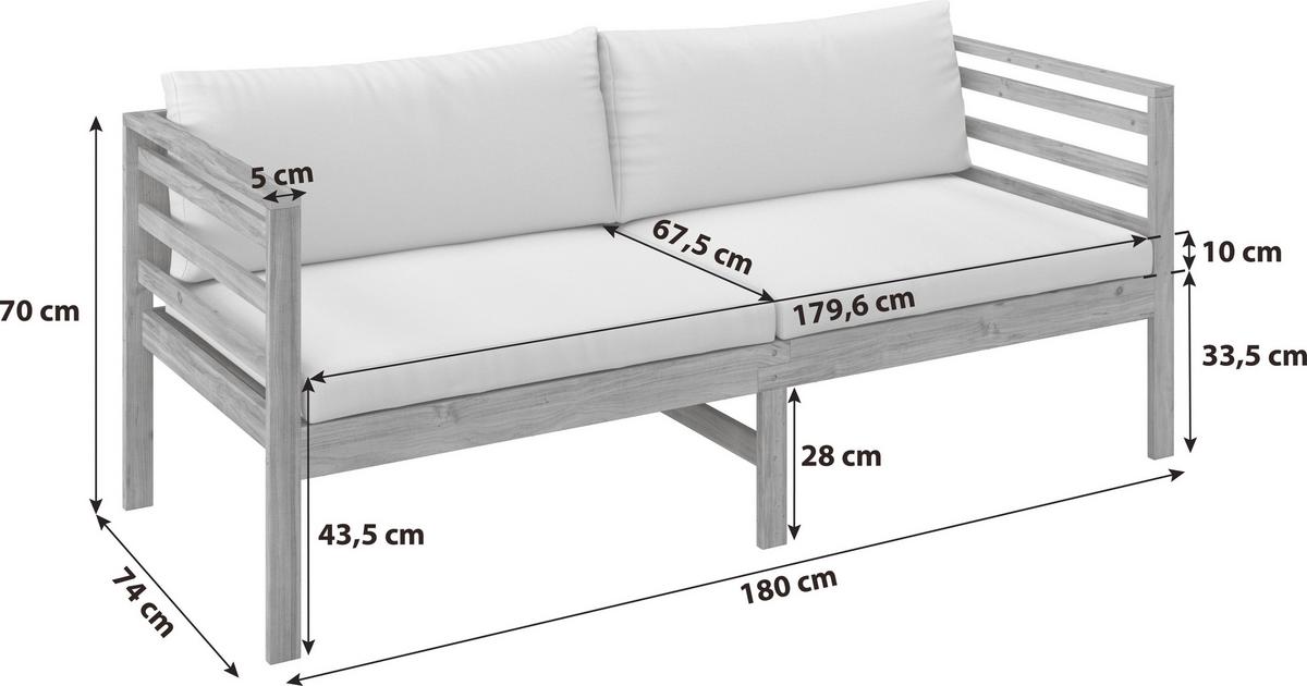 Gartenbank Akazienholz 2-Sitzer Sevilla Mit Kissen - Weiß/Akaziefarben, MODERN, Holz/Textil (180/70/74cm) - James Wood