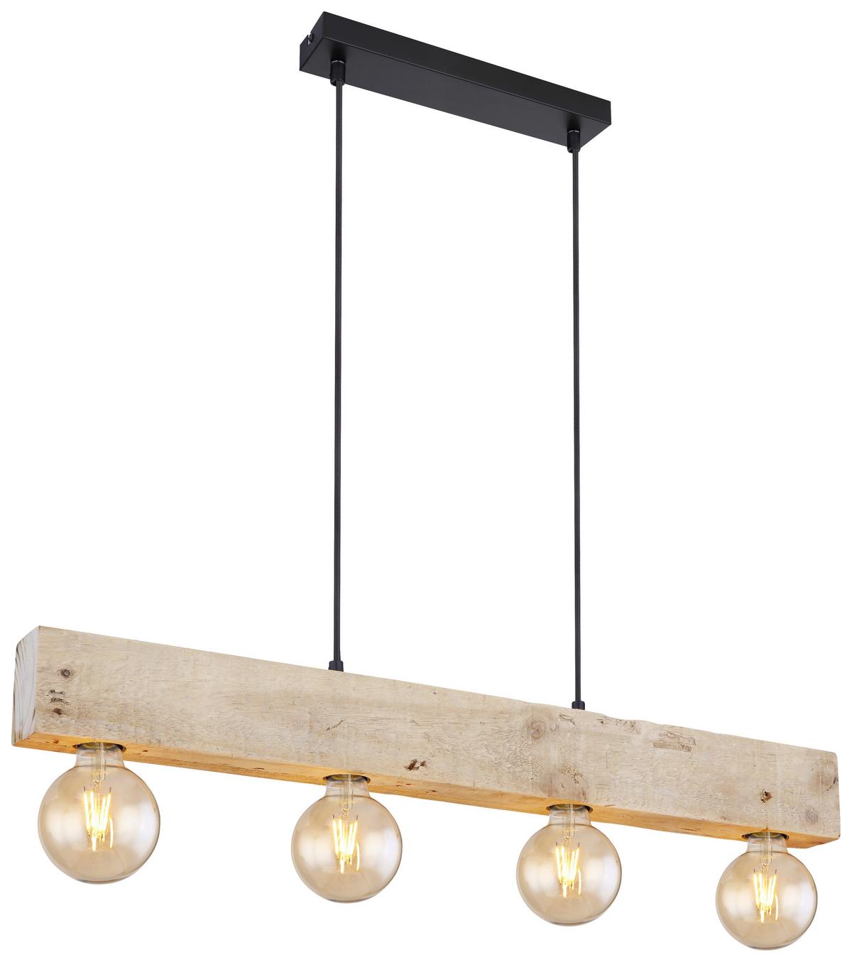 Hängeleuchte Adalie H: 120 Cm 4-Flammig - Dunkelbraun/Schwarz, Natur, Holz/Textil (80/6/120cm) - Globo