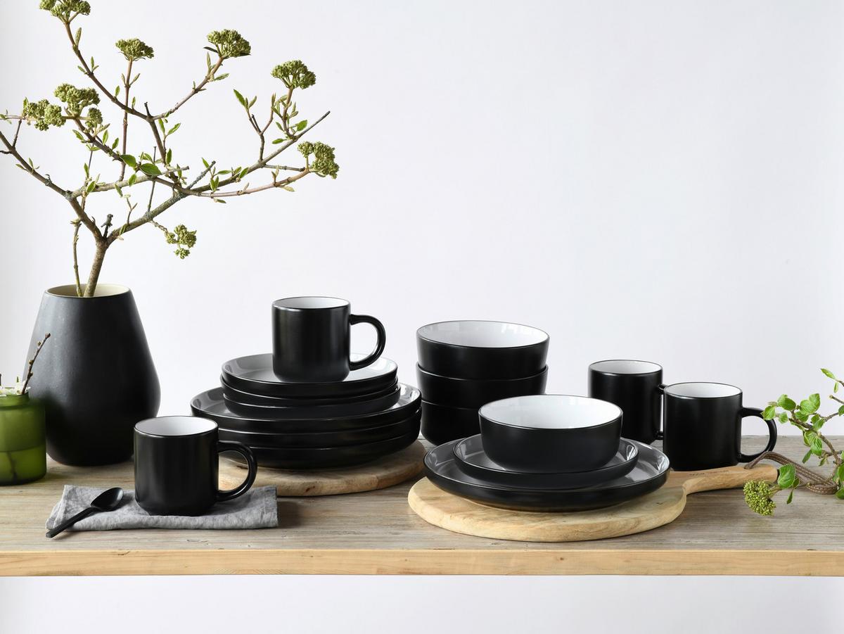 Kombiservice Nordic Cool Black Schwarz, Grauweiß 16--Teilig - Grauweiß/Schwarz, Basics, Keramik - Creatable