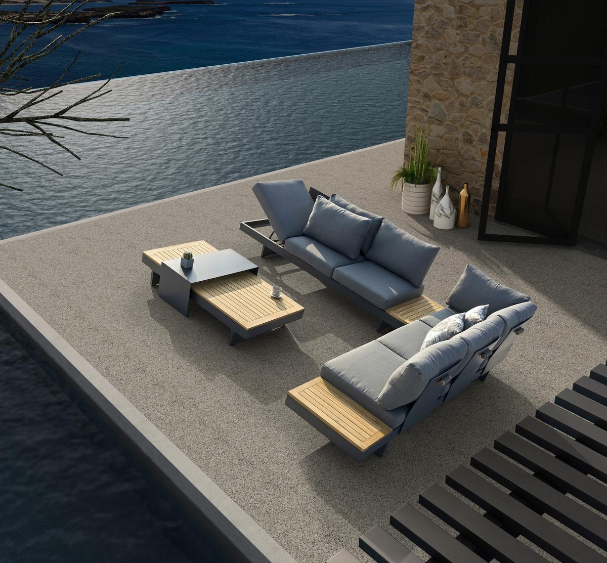 Loungegarnituren 4-Tlg. Holz/Metall - Anthrazit/Akaziefarben, Basics, Holz/Metall (245/70/78cm) - Gardenson