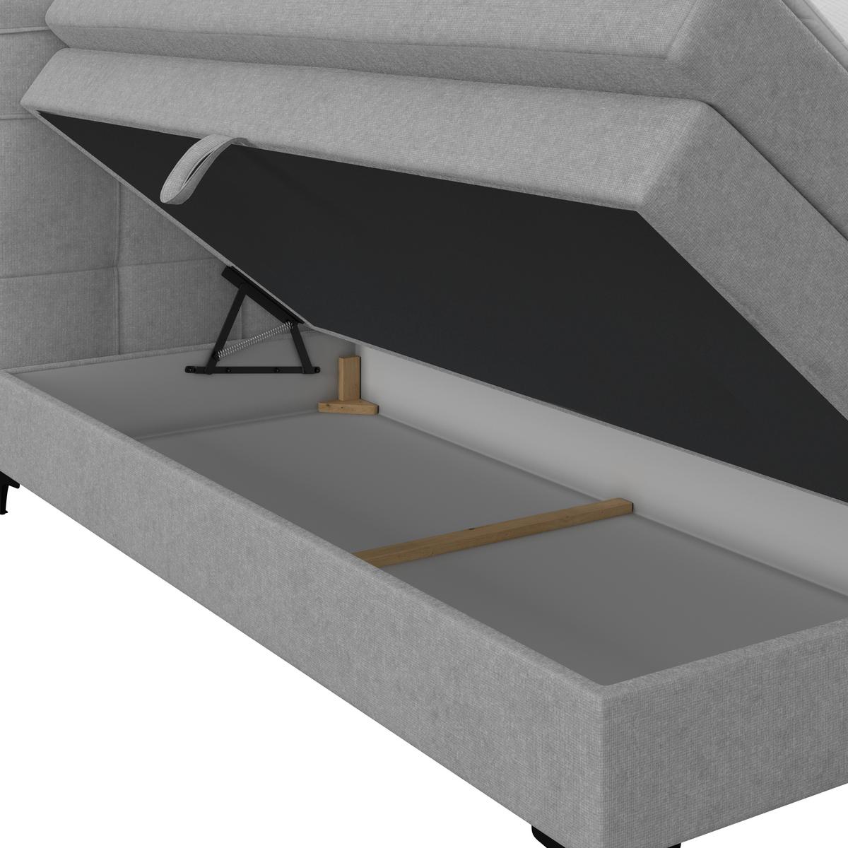 Boxspringbett MITTO Hellgrau 140x200 cm - Hellgrau/Schwarz, KONVENTIONELL, Textil/Metall (140/200cm)